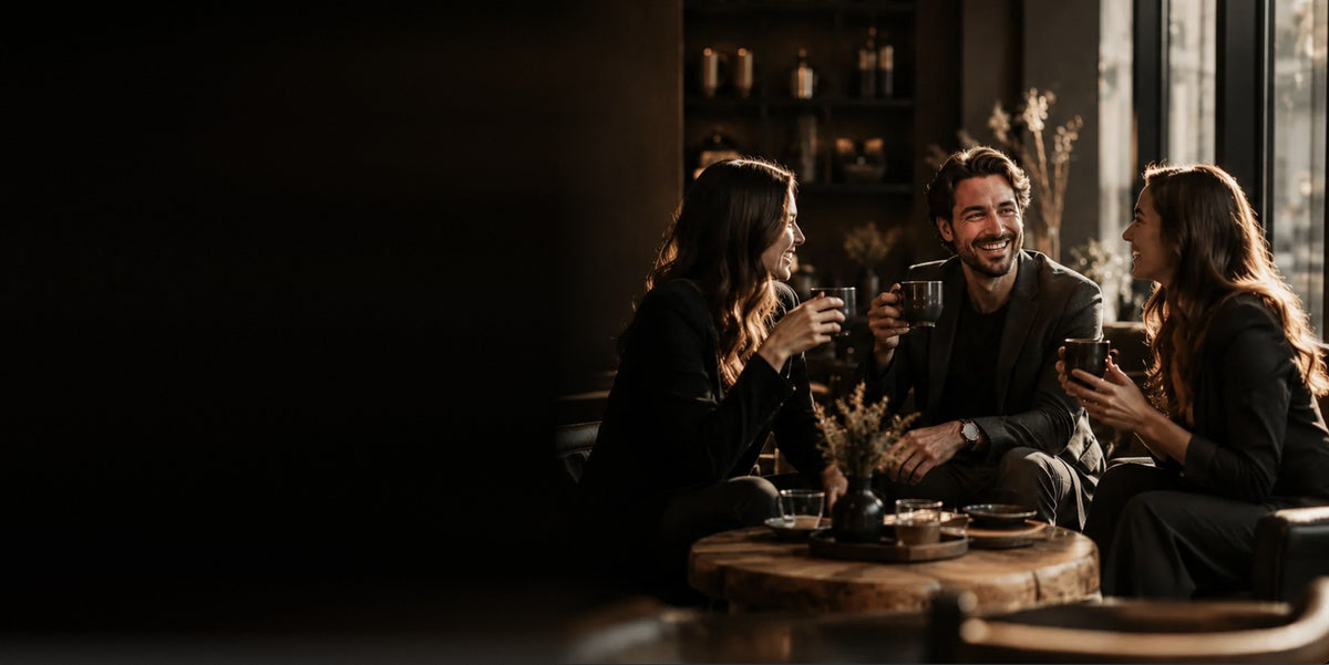Friends sharing coffee around a table